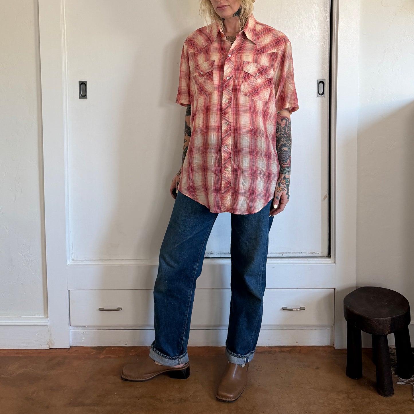 Vintage Silver Spur Mens Western Pearl Snap Short Sleeve Shirt