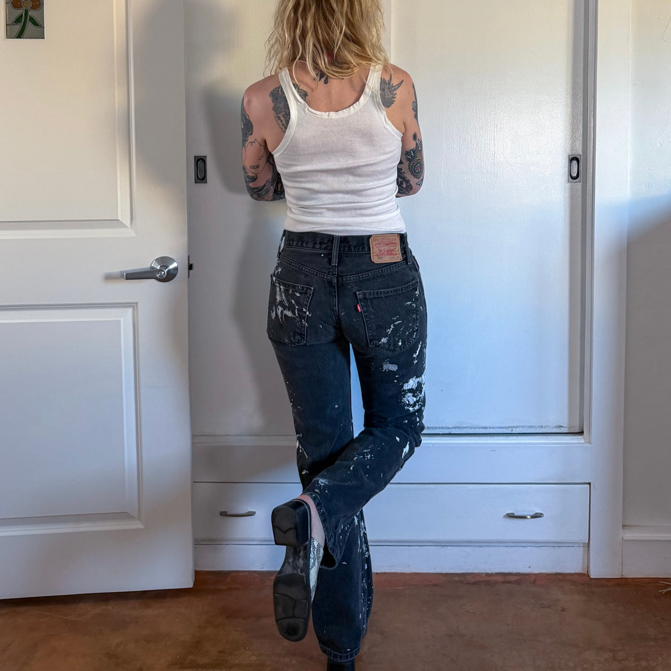 Vintage Y2K Levi’s 505 Black Gray 30x32 painted straight leg jeans