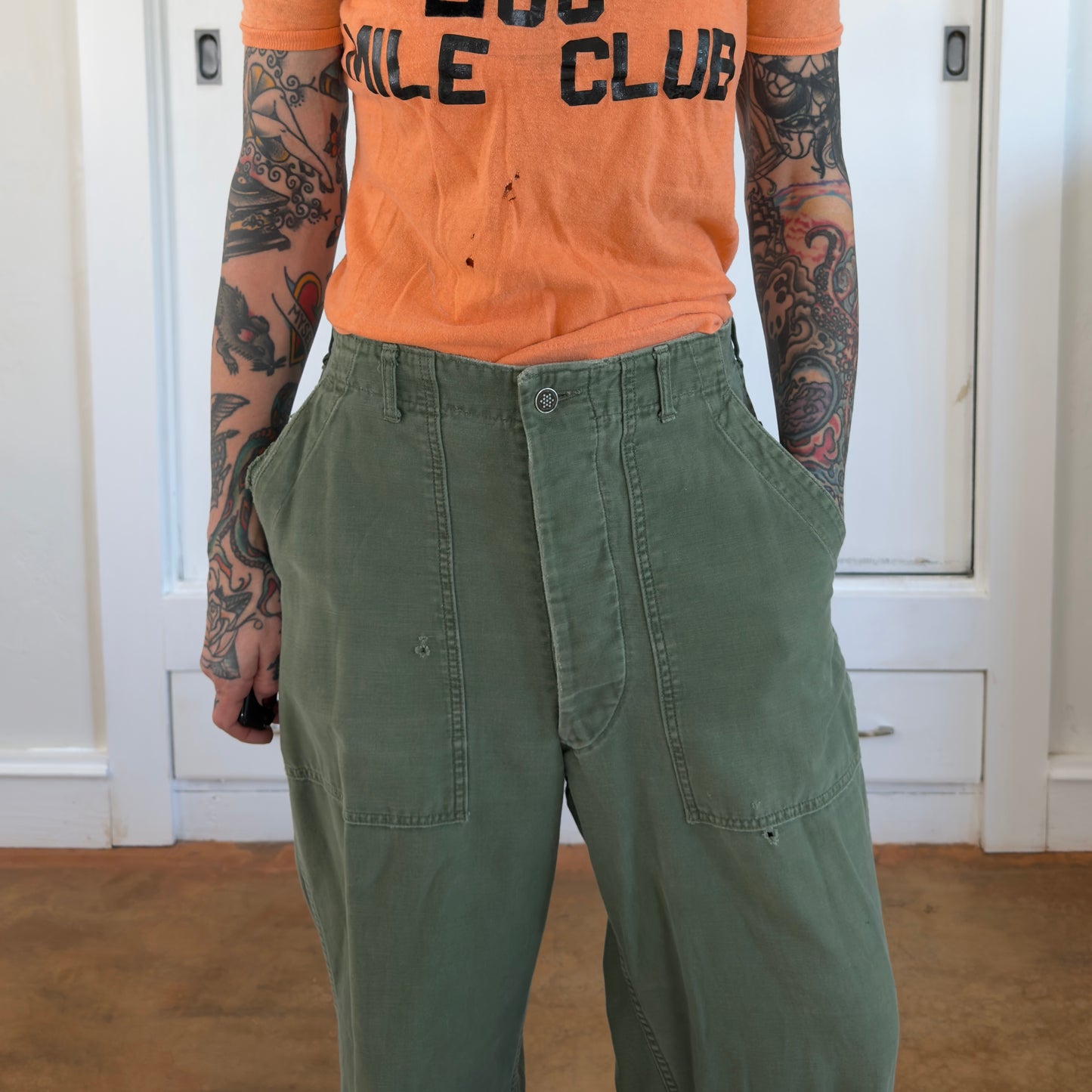 Vintage 1950s 13 Star OG 107 Fatigues Adjustable Waist Military Pants Green