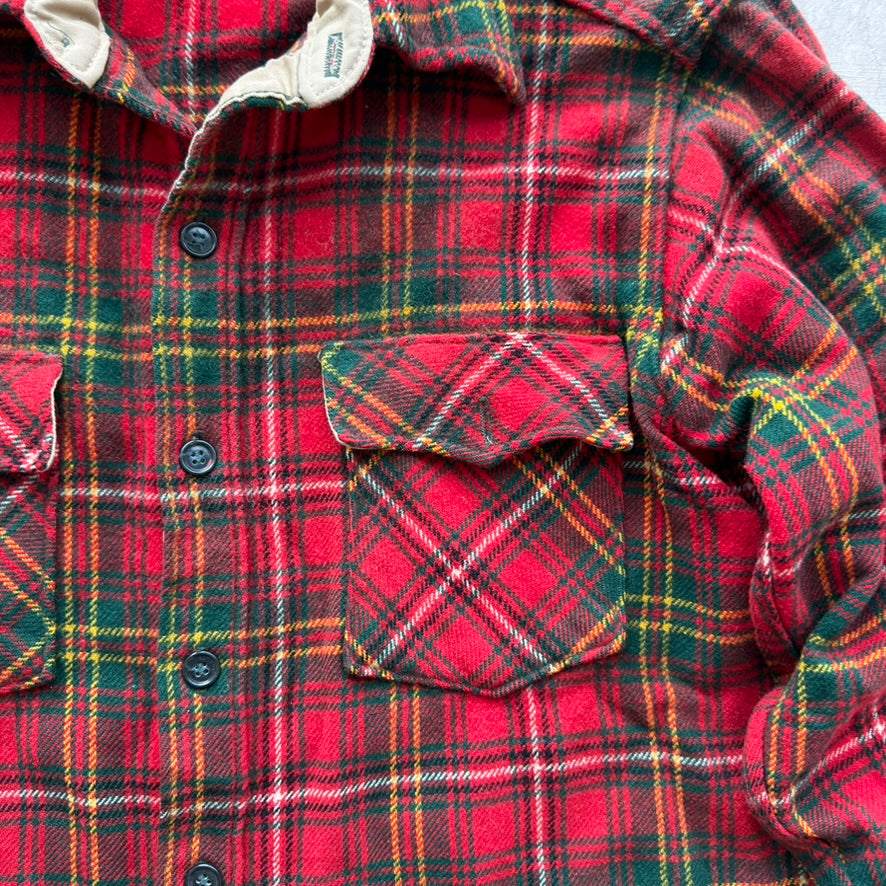 Vintage Heavy Plaid Flannel Shirt Red Green Wool Blend Button Down Mens L