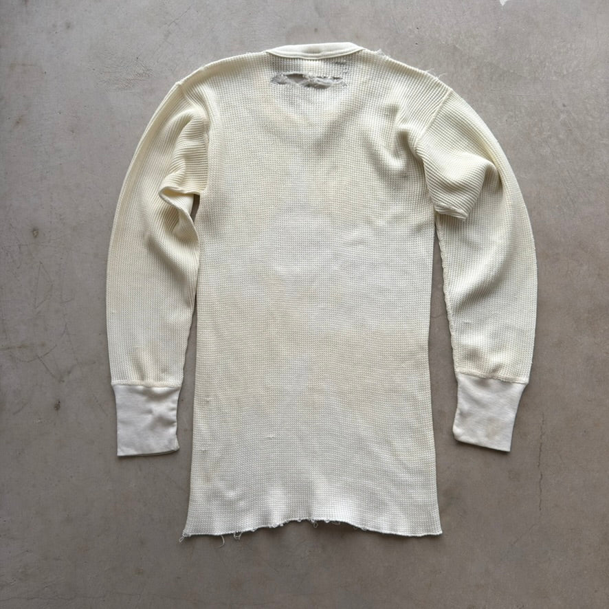 Vintage Montgomery Ward Thermal Shirt Waffle Knit Distressed Cream Large 42-44