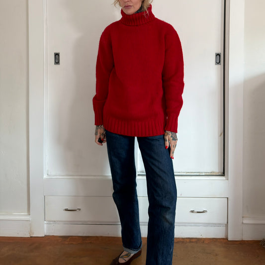 Vintage Ralph Lauren Red Wool Turtleneck Sweater Preppy Holiday Knit Mens M