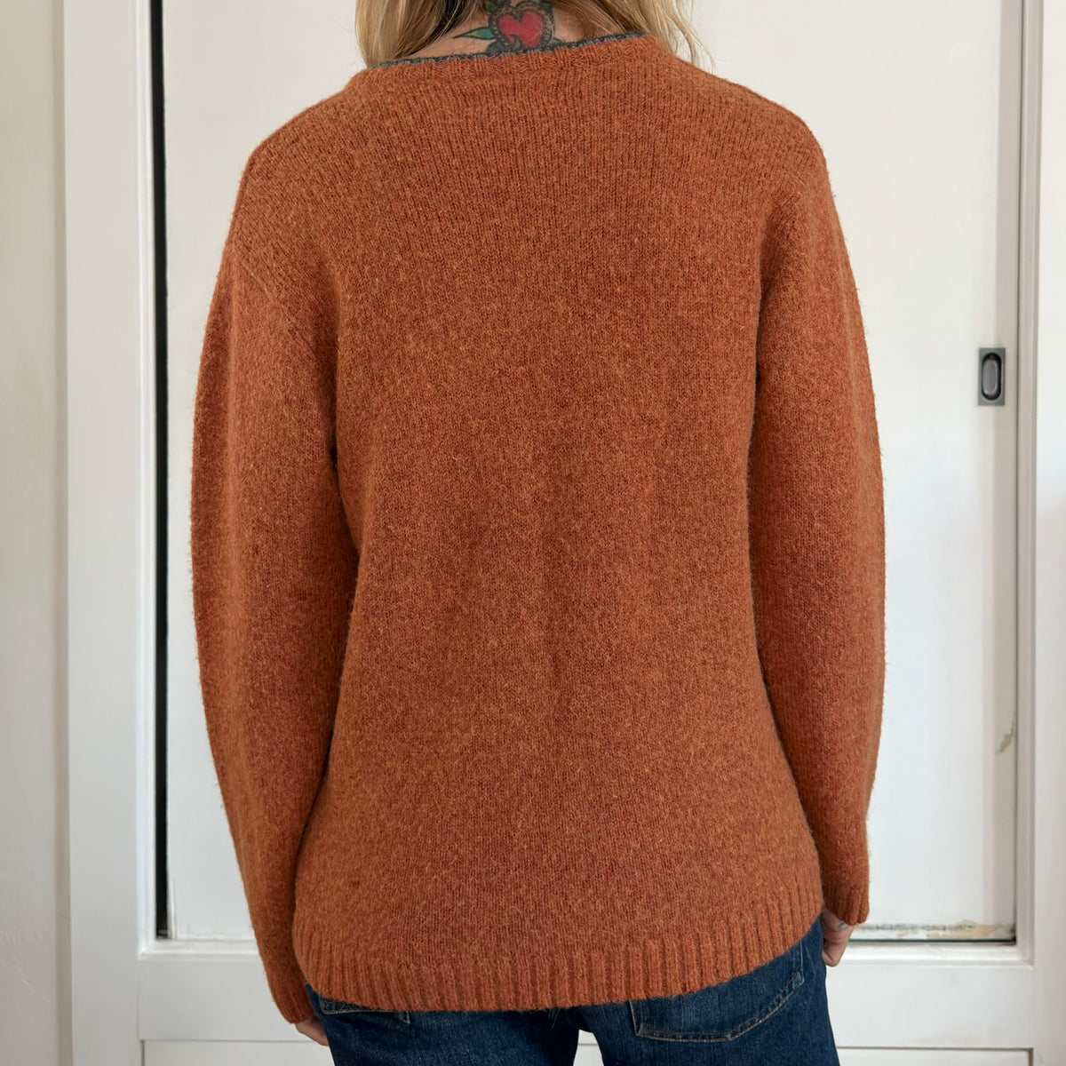 Vintage Guess V-Neck Sweater Burnt Orange Alpaca Wool Blend Y2K Small