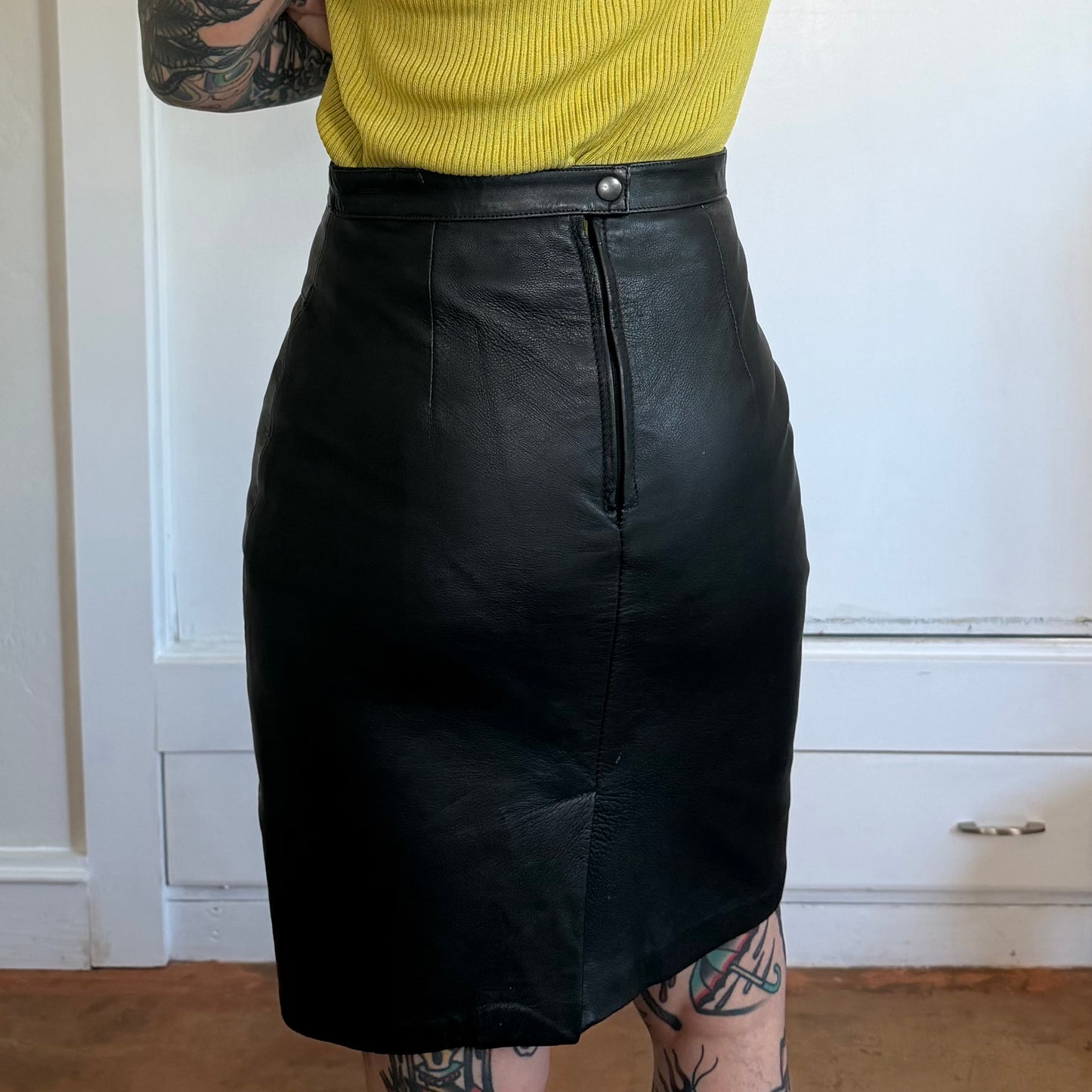 Vintage Outerbound Black Leather Pencil Skirt