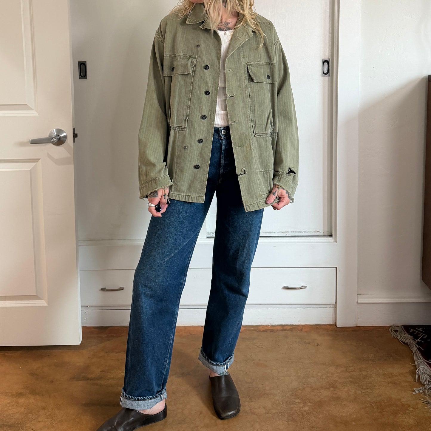 Vintage 1940s US Army HBT Jacket with 13 Star Buttons