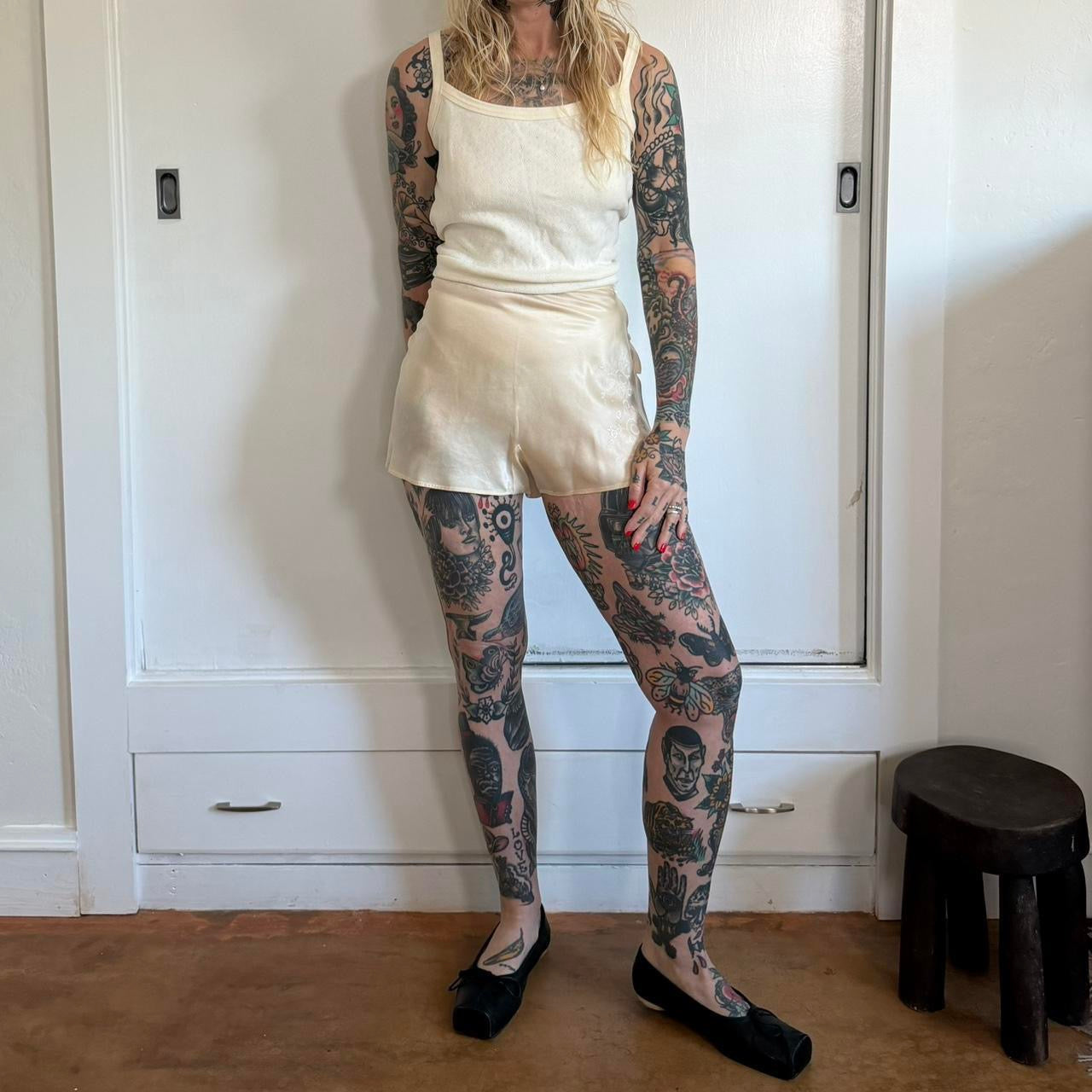 Vintage 1950s Silk Tap Shorts Pearly White