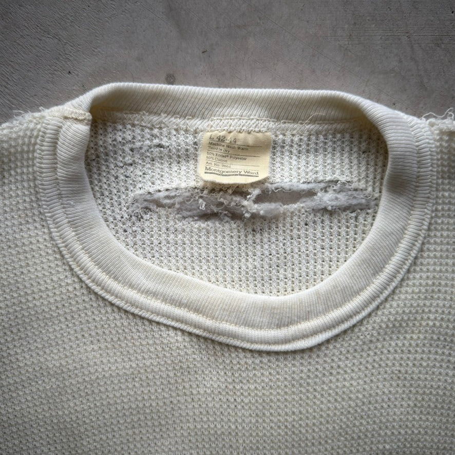 Vintage Montgomery Ward Thermal Shirt Waffle Knit Distressed Cream Large 42-44