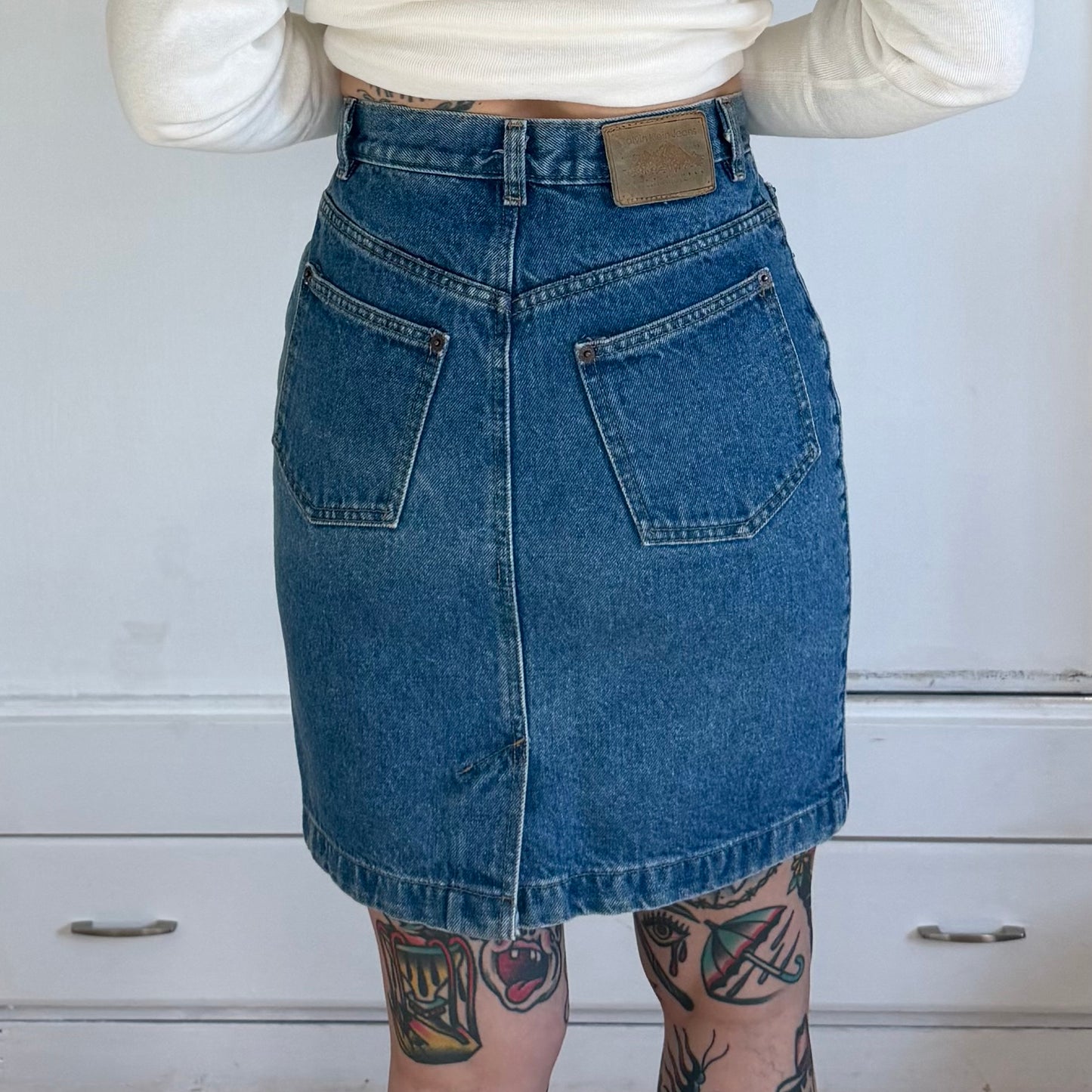 Vintage 1990s Calvin Klein Sport High Waisted Mini Denim Skirt