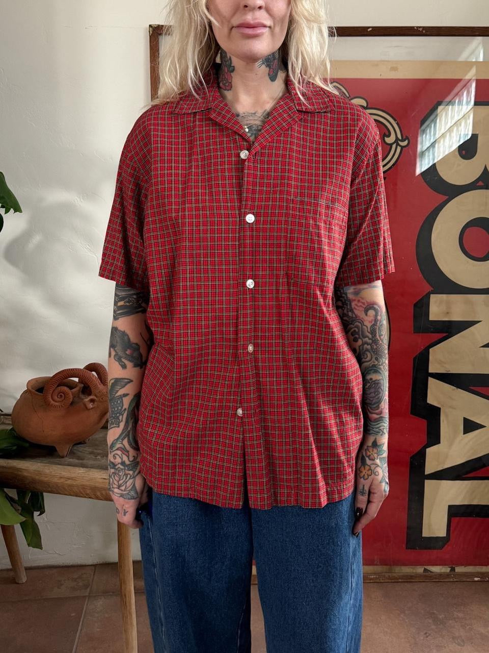 Vintage 1950s Jantzen Plaid Short Sleeve Button up Shirt