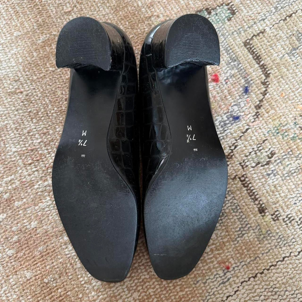 Vintage Bandolino Black Croc Embossed Block Heel Pumps Womens 7.5 M Shoes