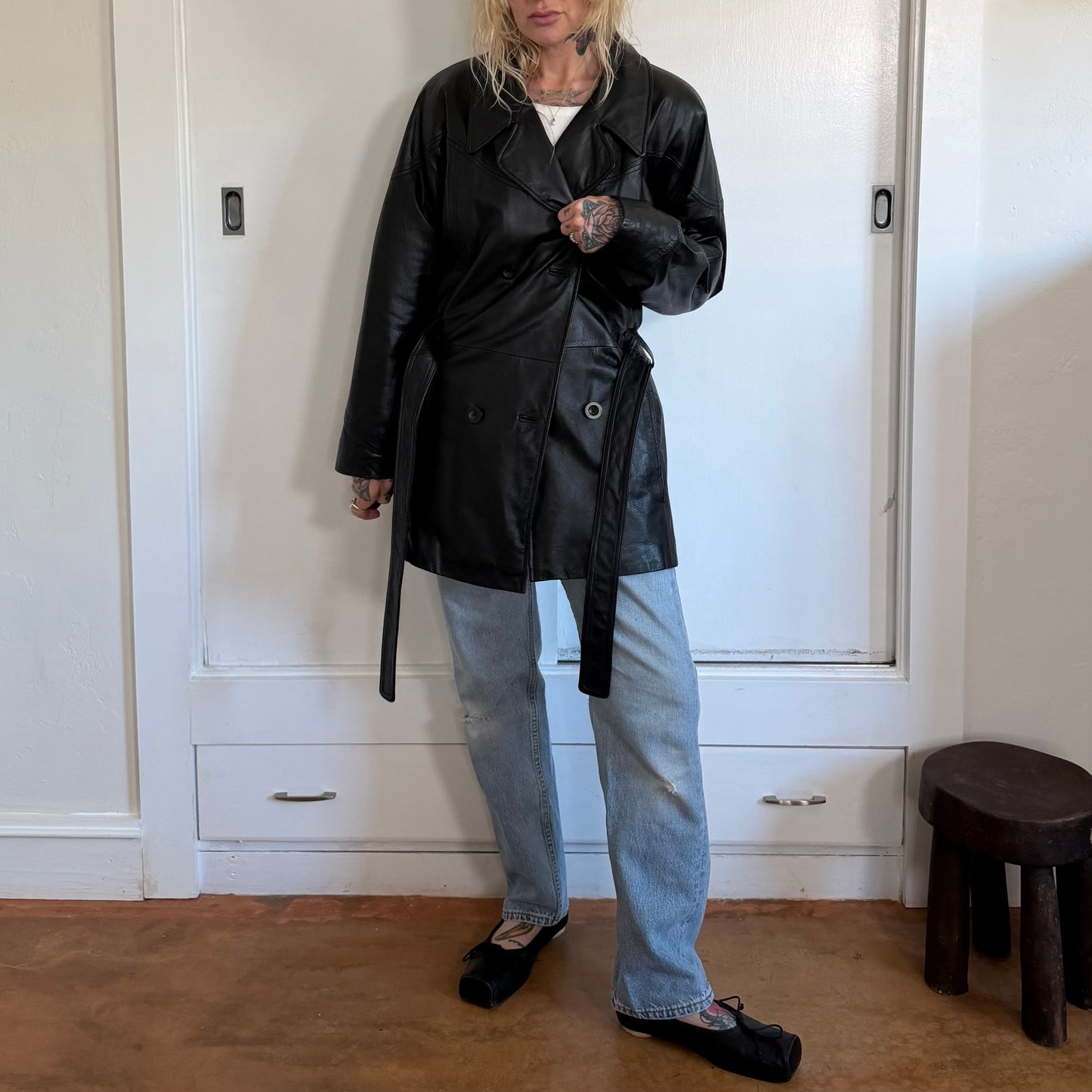 Vintage Preston & York Vintage Double Breasted Belted Black Trench Coat