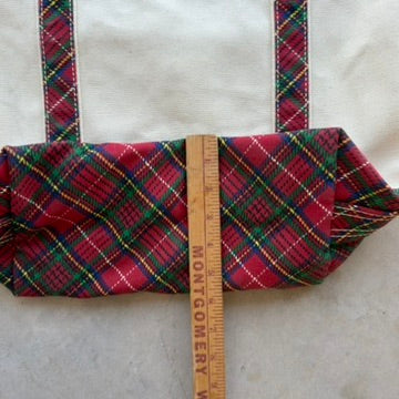 Lands End Canvas Tote Bag Cream Red Plaid Tartan Holiday Medium Open Top