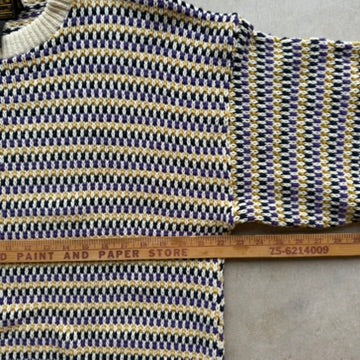 Vintage Eddie Bauer Mens L Cotton Birdseye Knit Sweater Made in USA Purple Gold