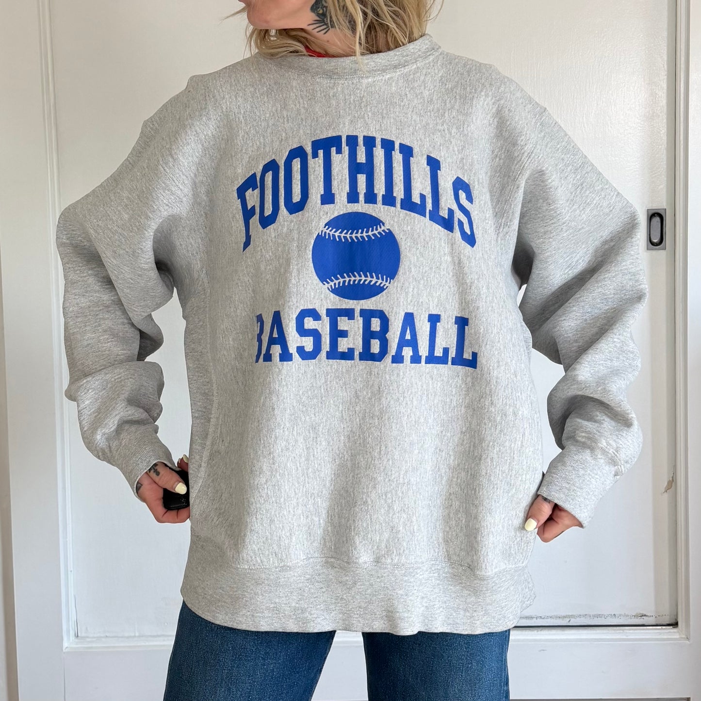 Vintage 1990s Cotton Exchange Foothills Baseball Sweatshirt Grey 2XL Reverse Weave