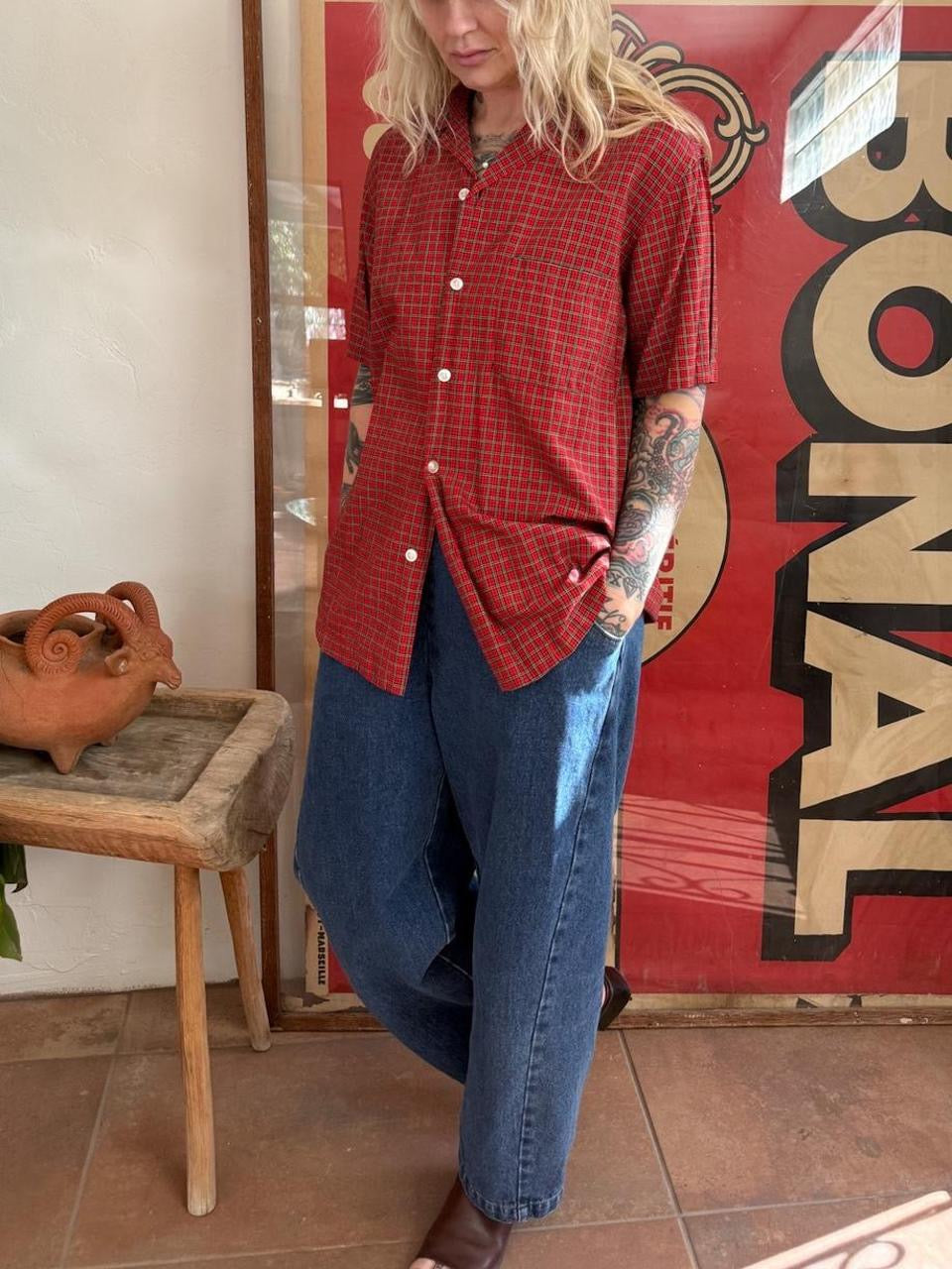 Vintage 1950s Jantzen Plaid Short Sleeve Button up Shirt