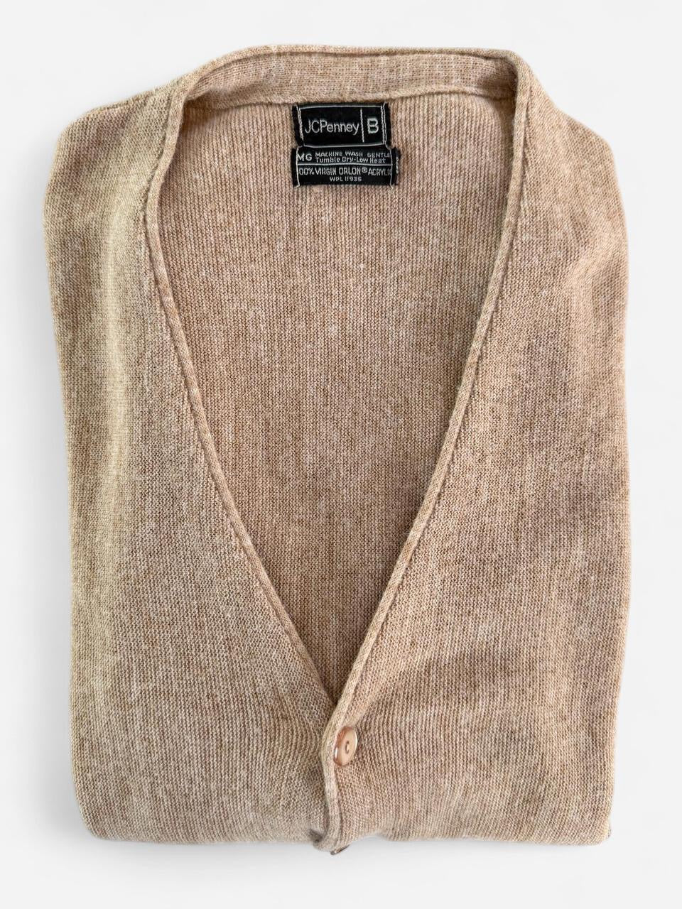 Vintage 1980s JcPenney Tan Light Brown button down Cardigan