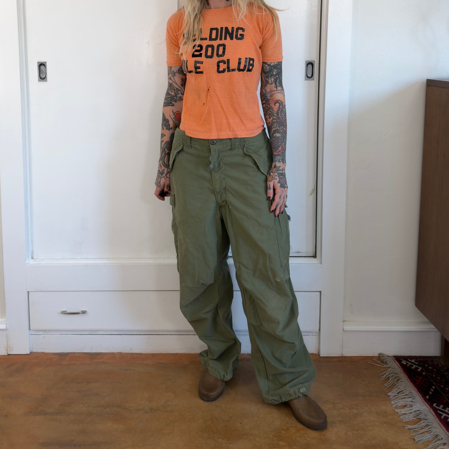 Vintage 1970s M65 Military Pants Olive Drab Green Adjustable Cargo Trousers