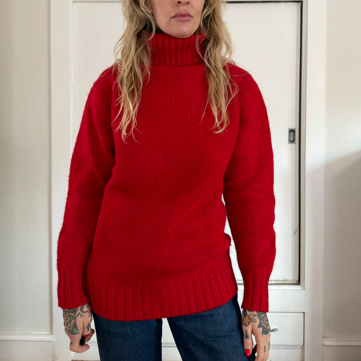 Vintage Ralph Lauren Red Wool Turtleneck Sweater Preppy Holiday Knit Mens M
