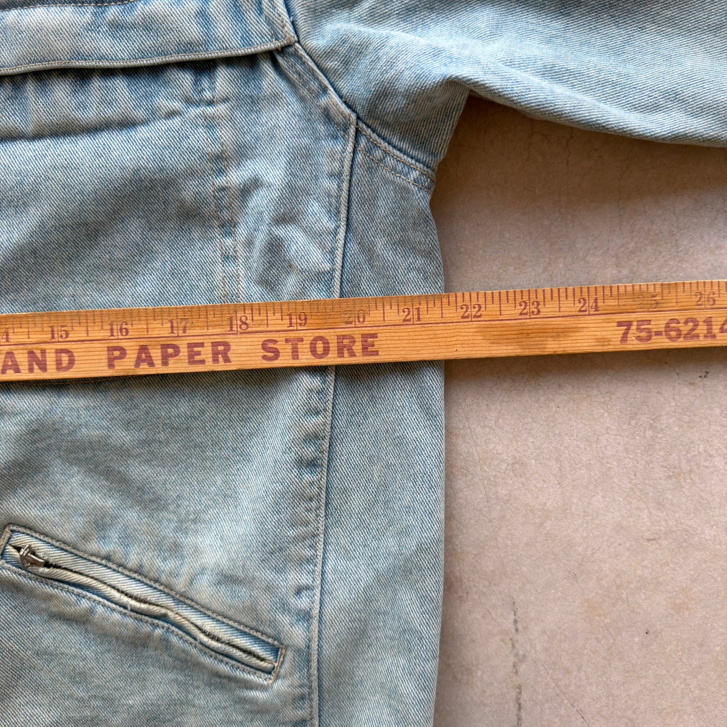 Vintage Distressed Denim Zip Up Jacket Light Wash Workwear Trucker Mens L/XL