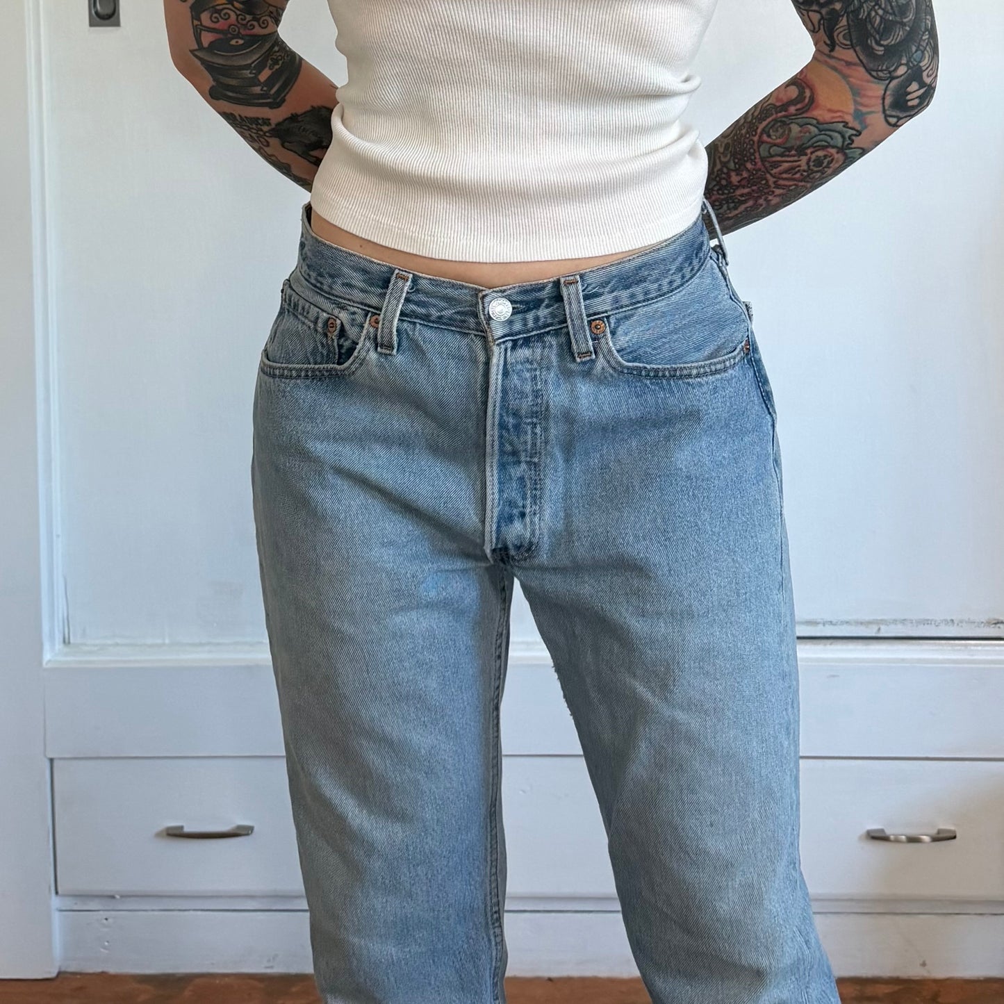 Vintage Levis 501 Made in USA Light Wash Straight Leg Denim Jeans