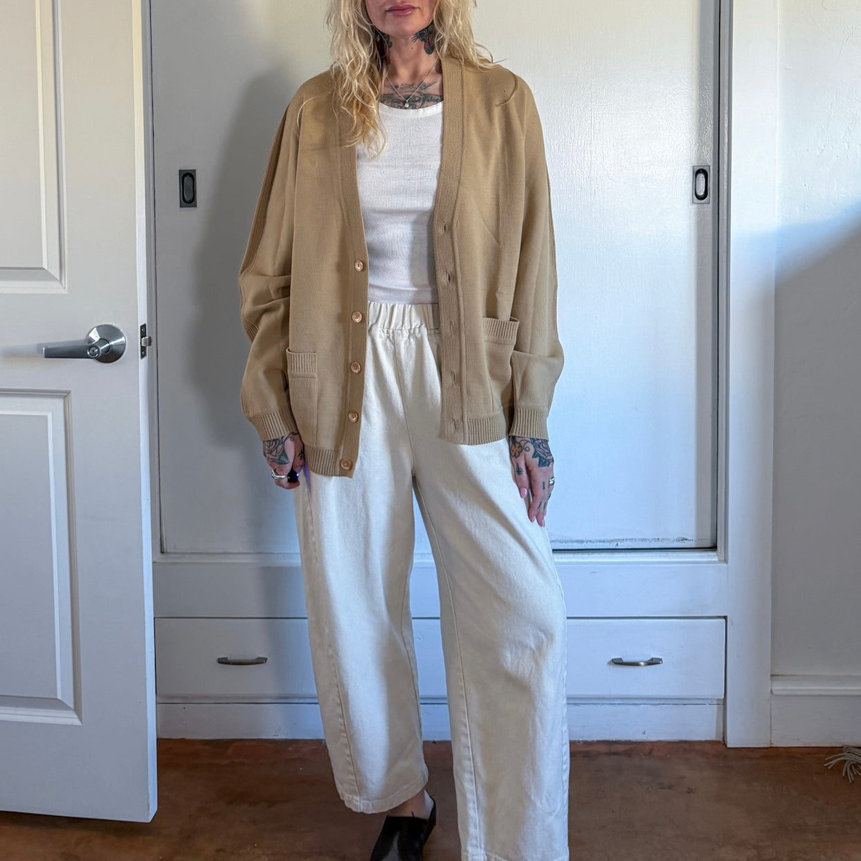 Vintage 1960s tan button up cardigan