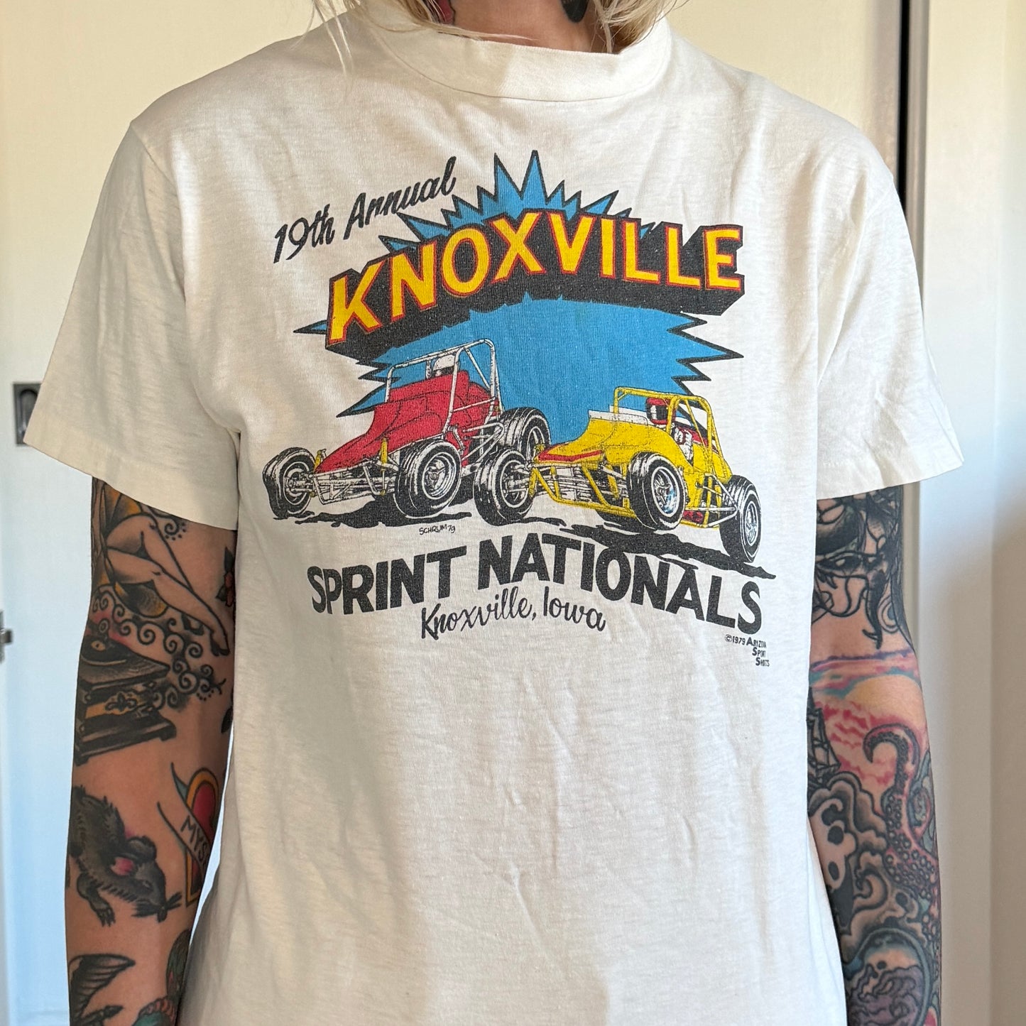 Vintage 1970s Knoxville Iowa Sprint Nationals sprint car racing off white t-shirt