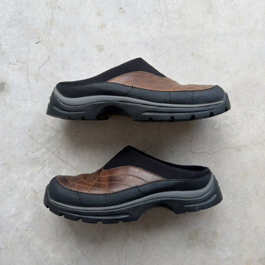 Vintage Teva Leather Mules Brown Black Outdoor Slip On Clogs Womens 7.5