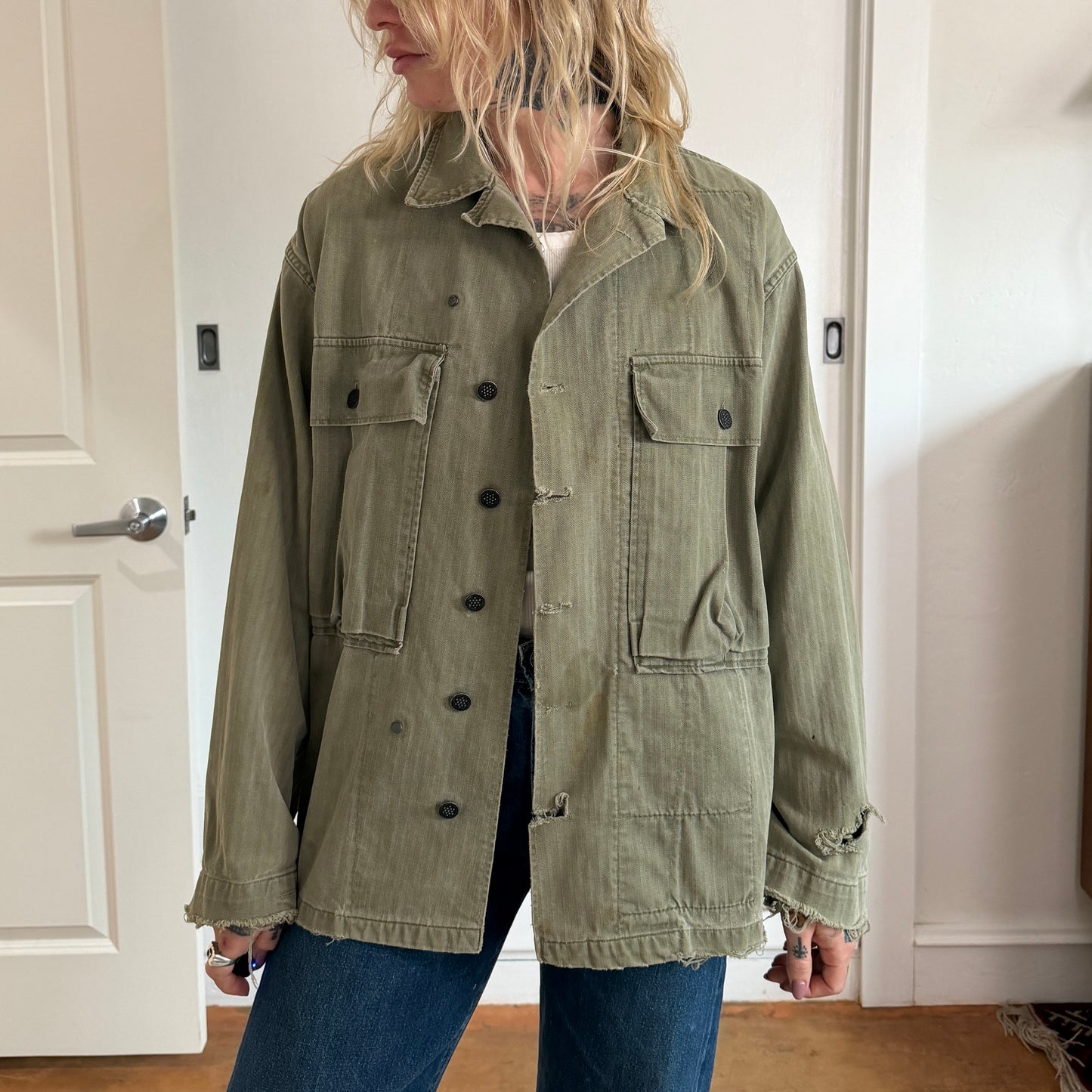 Vintage 1940s US Army HBT Jacket with 13 Star Buttons