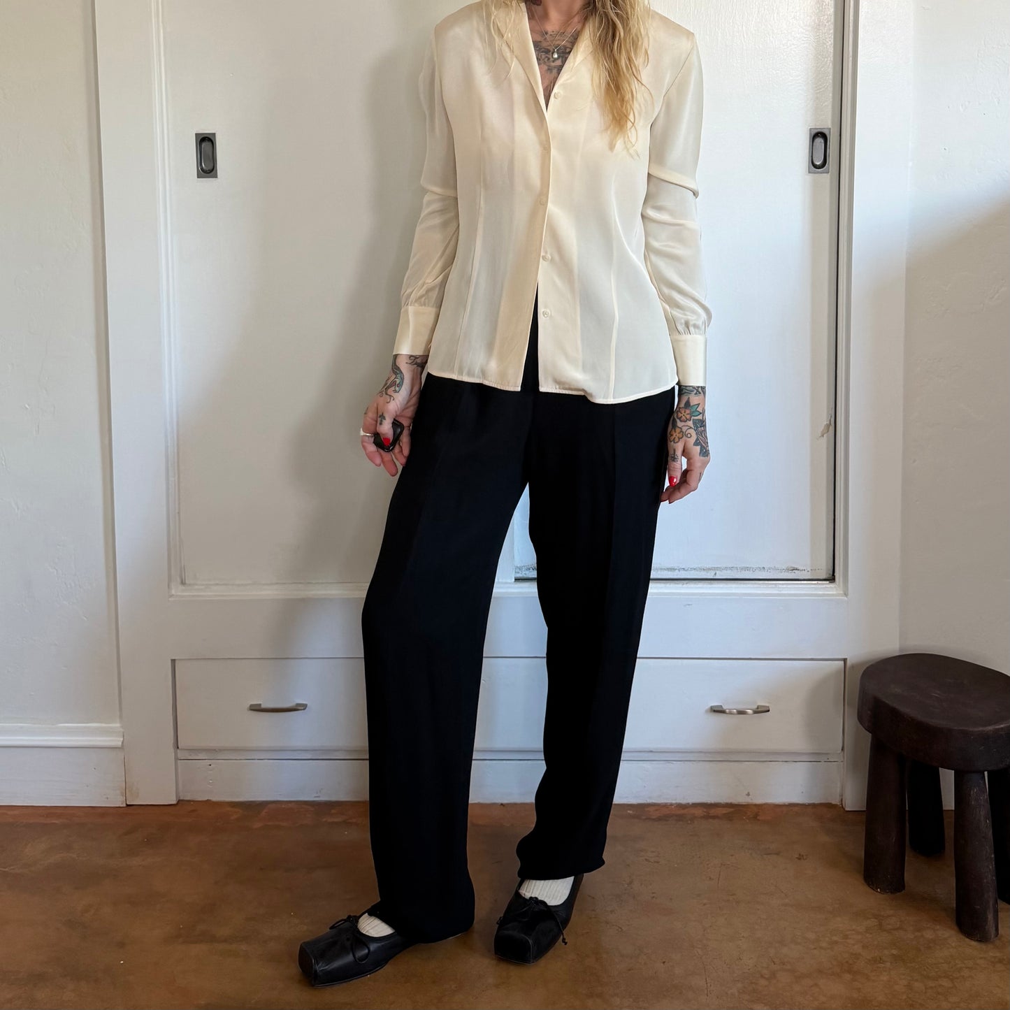 Vintage Ann Taylor Silk Cream Button Down Blouse