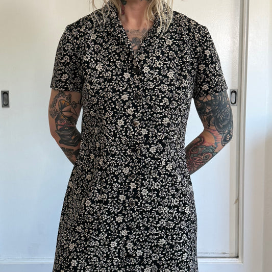 Vintage Talbots Black & White Floral Short Sleeve Dress