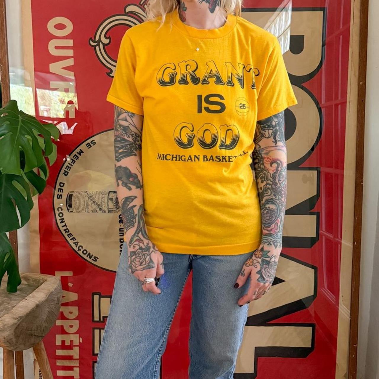 Vintage 1970s University of Michigan basketball graphic t shirt “grant is god”