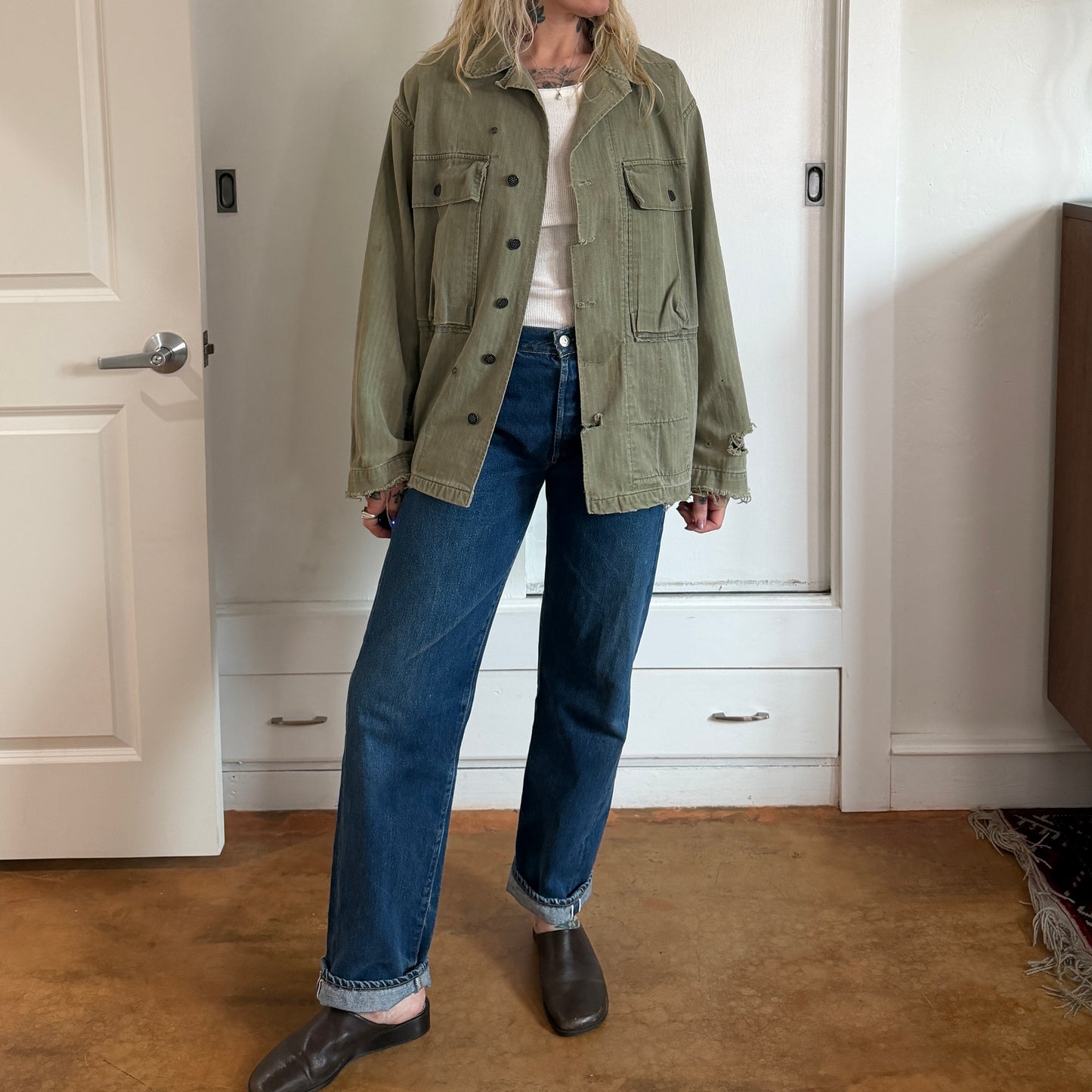 Vintage 1940s US Army HBT Jacket with 13 Star Buttons