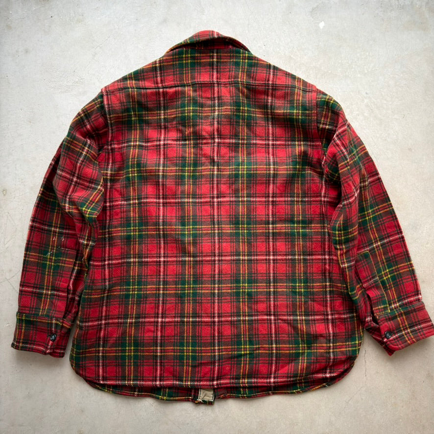 Vintage Heavy Plaid Flannel Shirt Red Green Wool Blend Button Down Mens L
