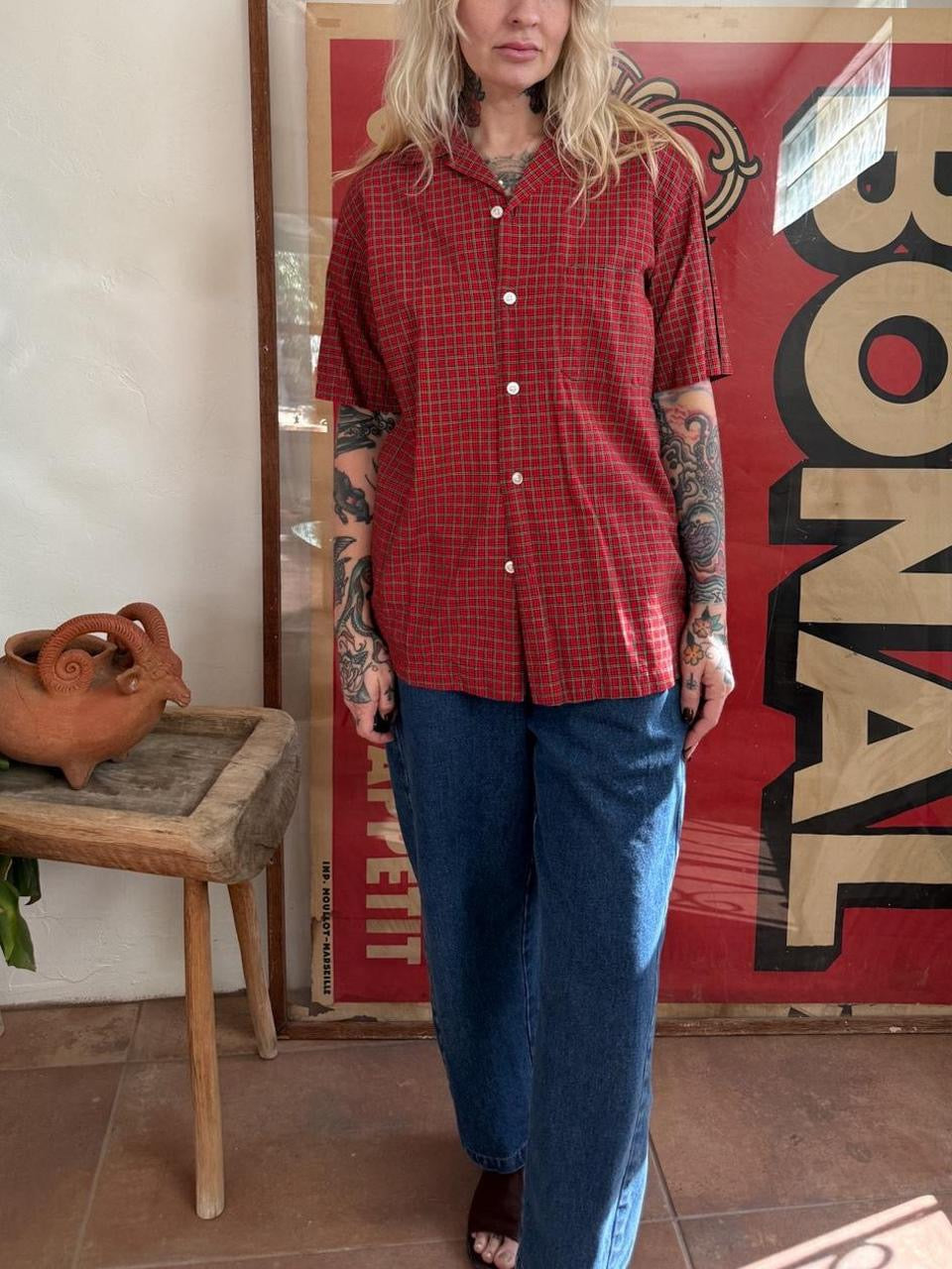 Vintage 1950s Jantzen Plaid Short Sleeve Button up Shirt