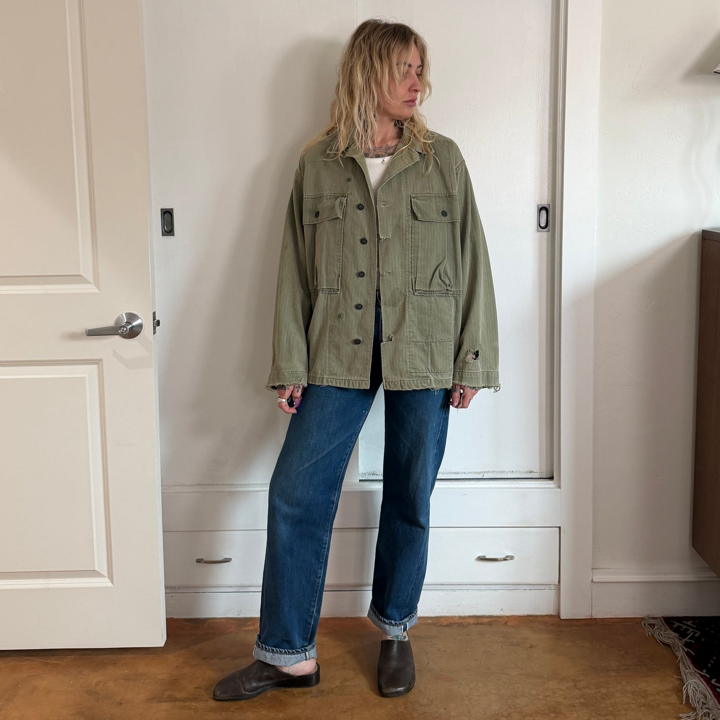 Vintage 1940s US Army HBT Jacket with 13 Star Buttons