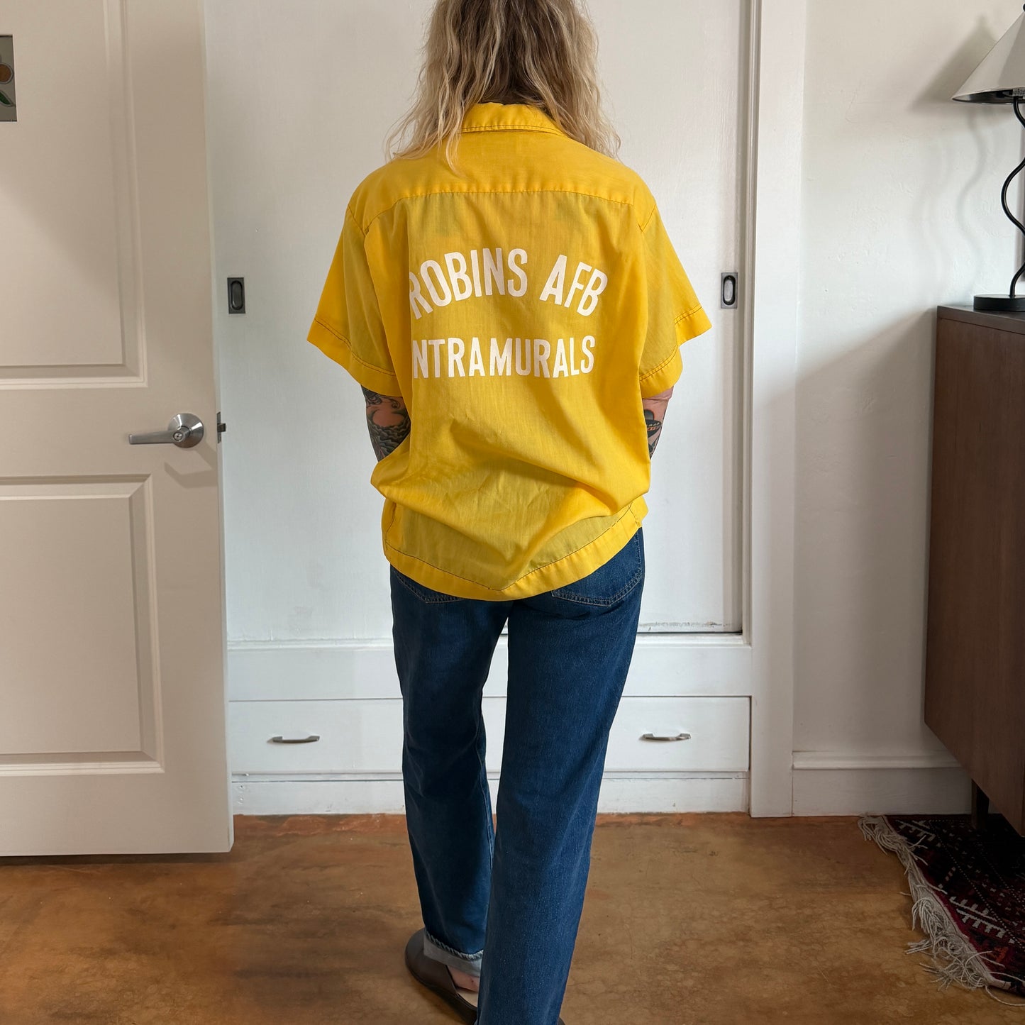 Vintage 1970s Hilton yellow button up bowling shirt