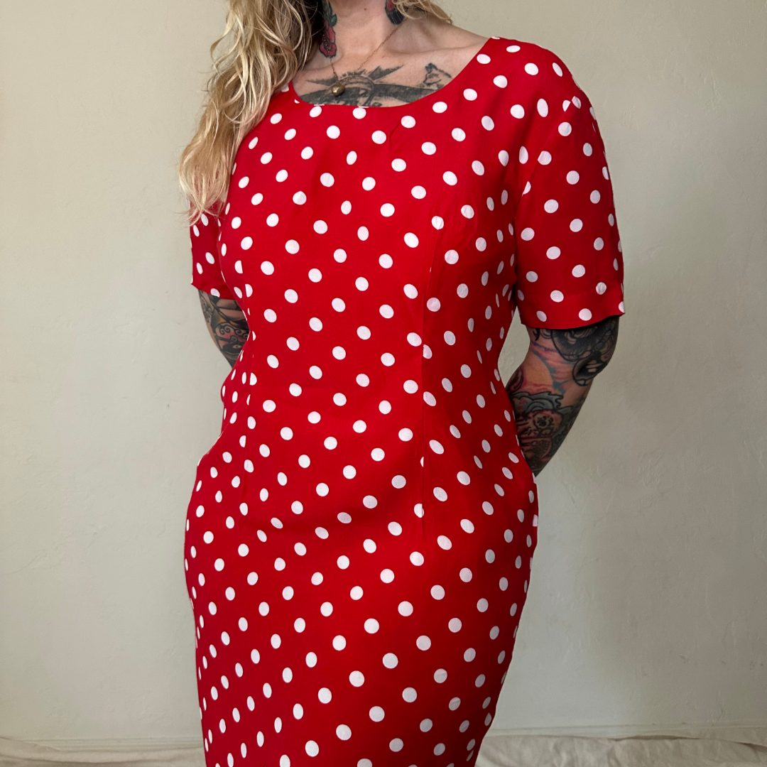 Cowtail Vintage 90s Red Polka Dot Dress