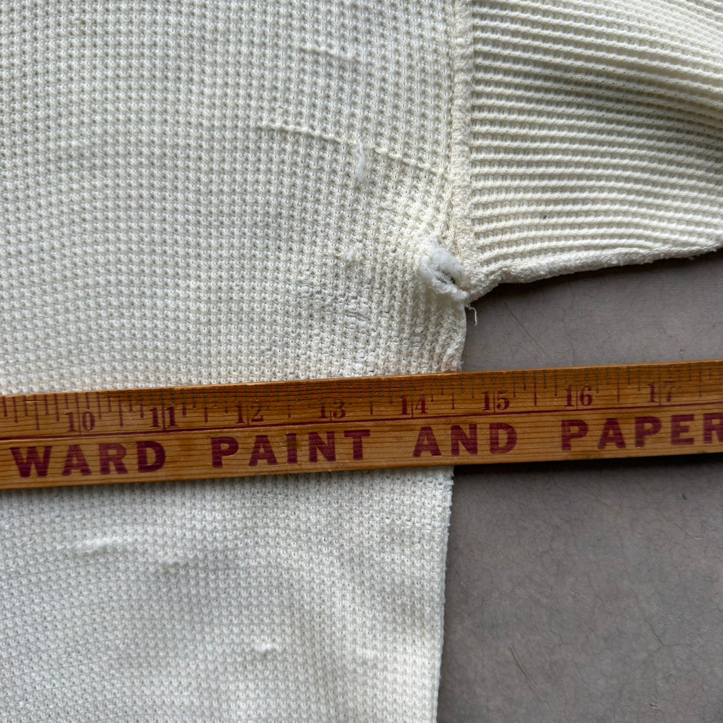 Vintage Montgomery Ward Thermal Shirt Waffle Knit Distressed Cream Large 42-44