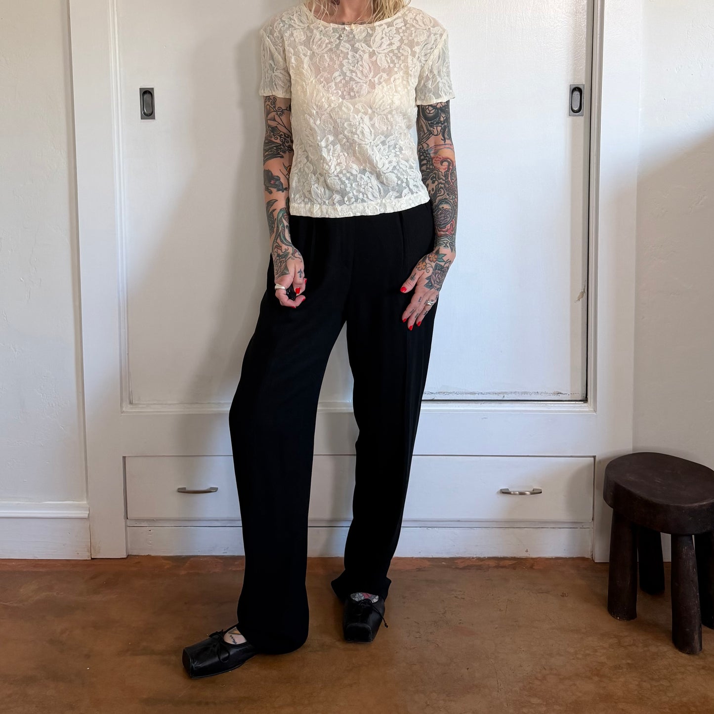 Vintage All That Jazz Cream Floral Lace Short Sleeve Top
