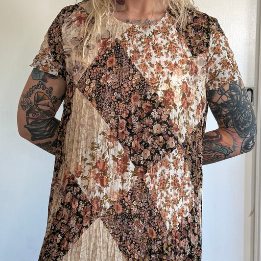 Vintage Danielle Haven Patchwork Floral Plisse Maxi Dress