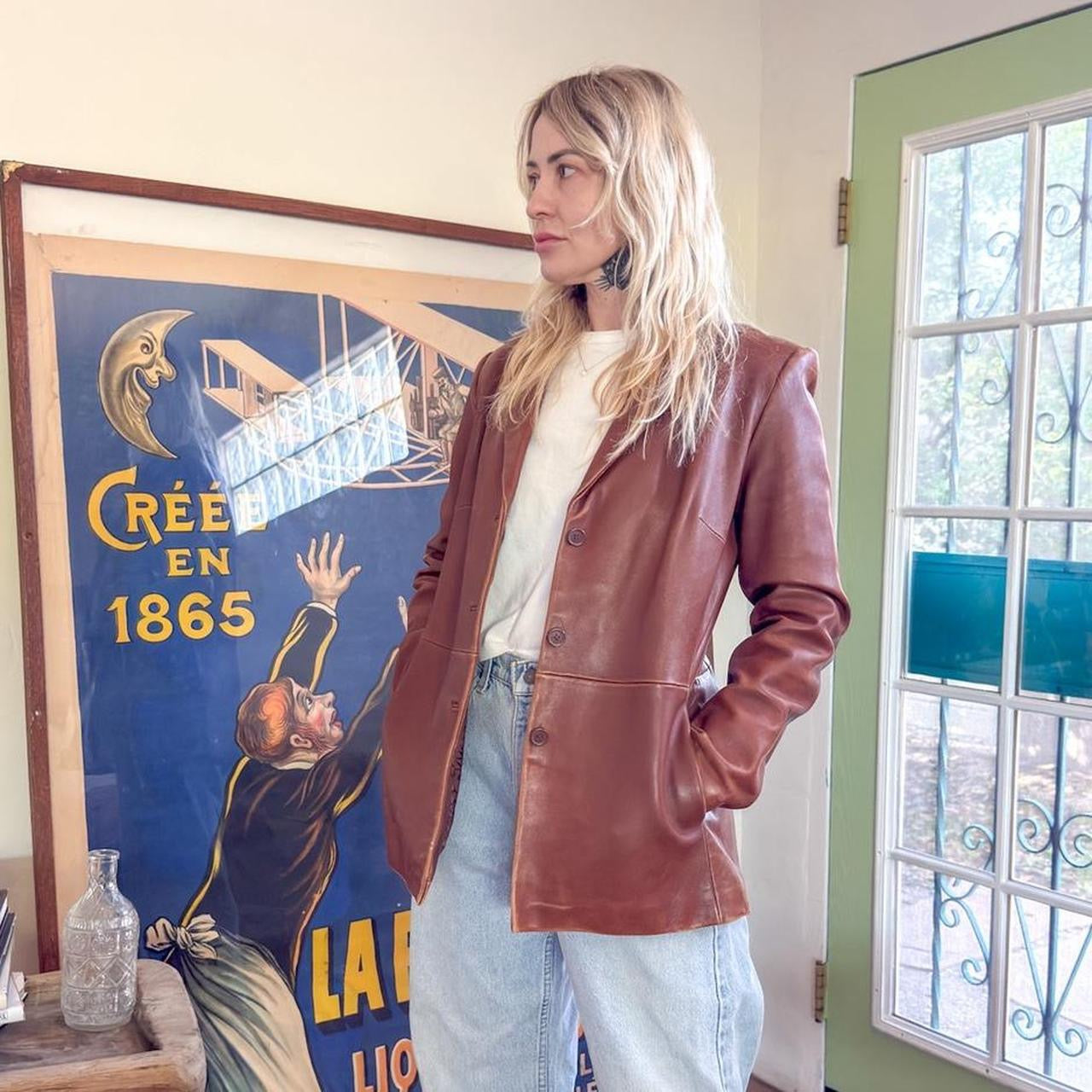 Vintage 1990s Y2k Jones New York cognac brown leather jacket