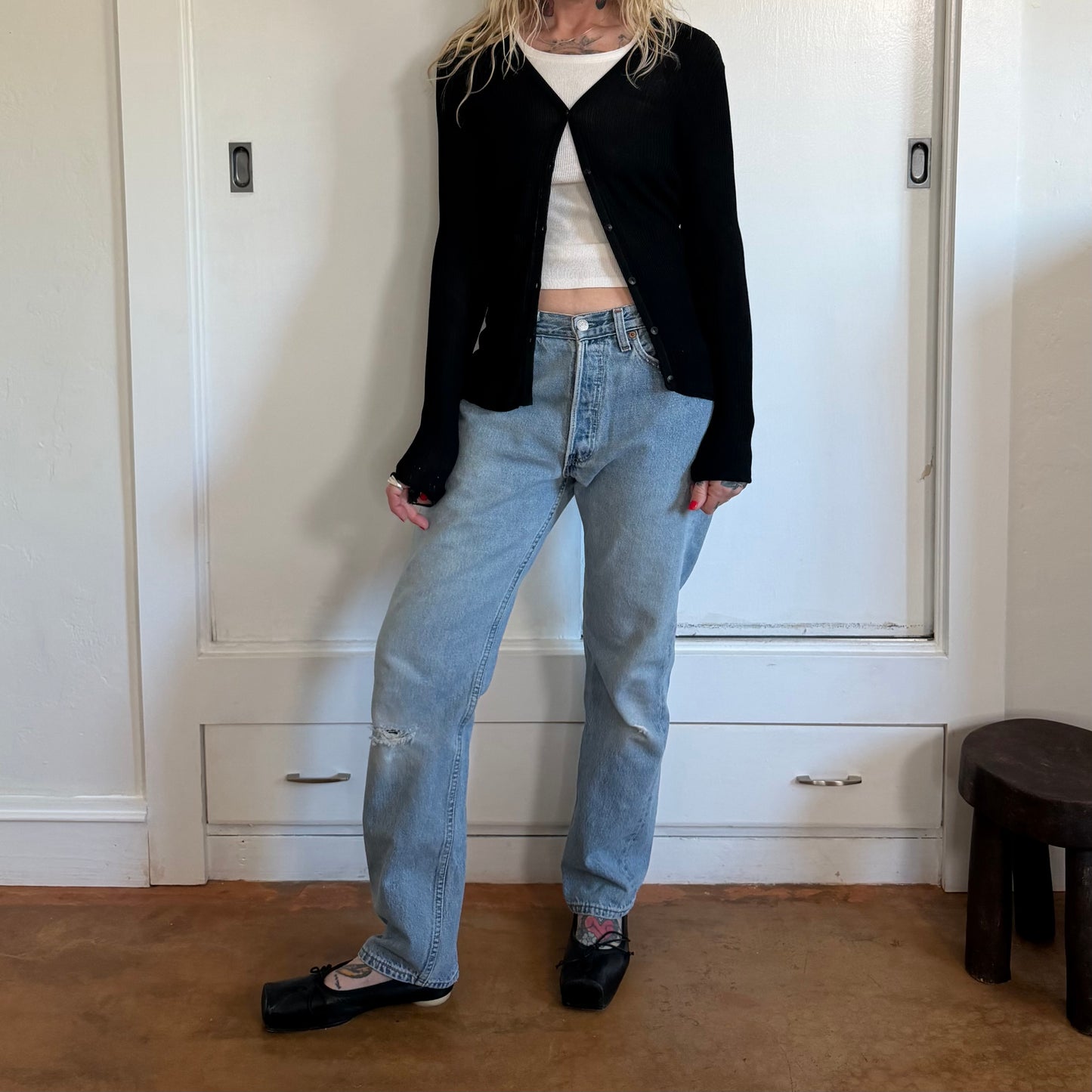Vintage Jones & Co Black Ribbed Cardigan Sweater