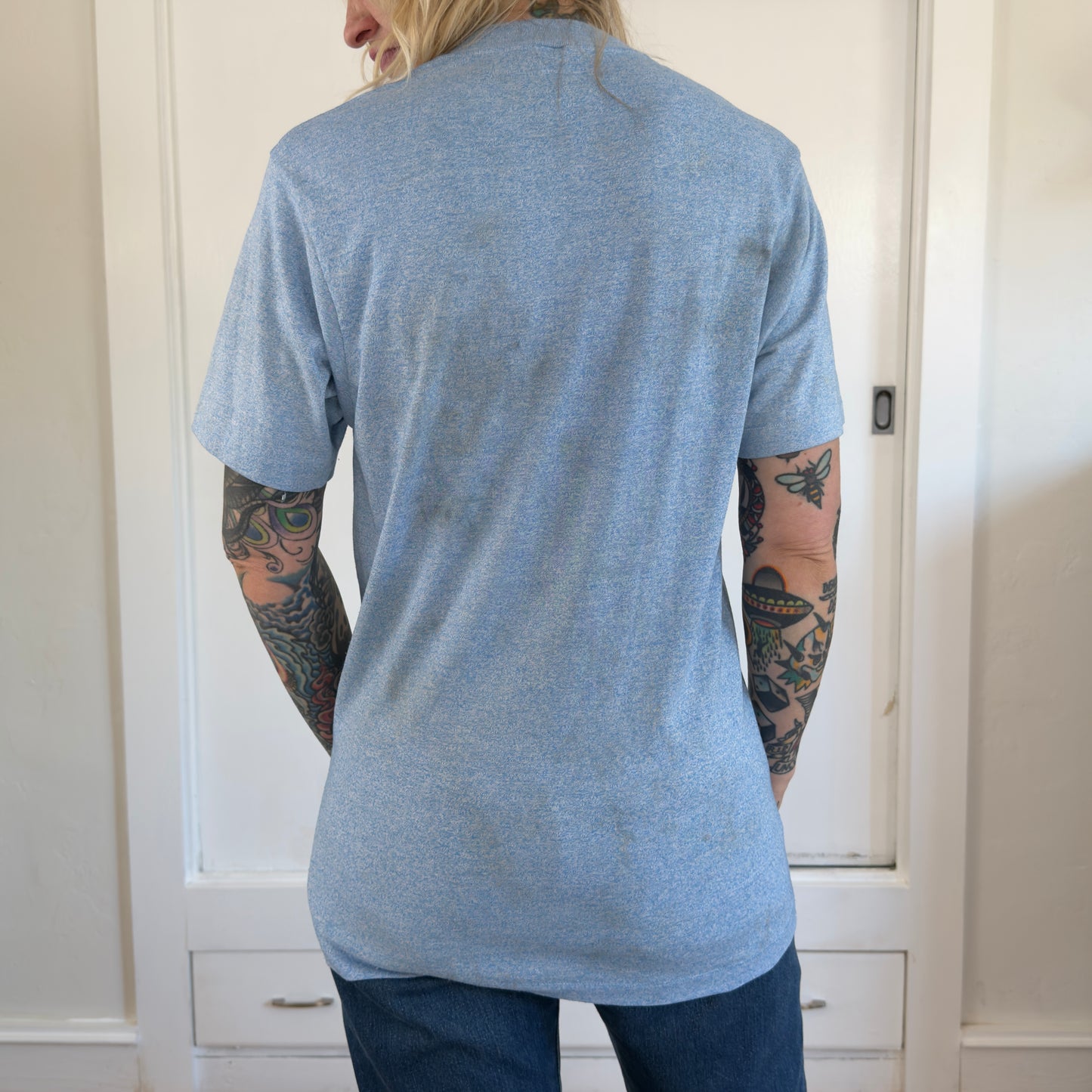 Vintage JCPenney Mens Large Blue Heathered Pocket T-Shirt