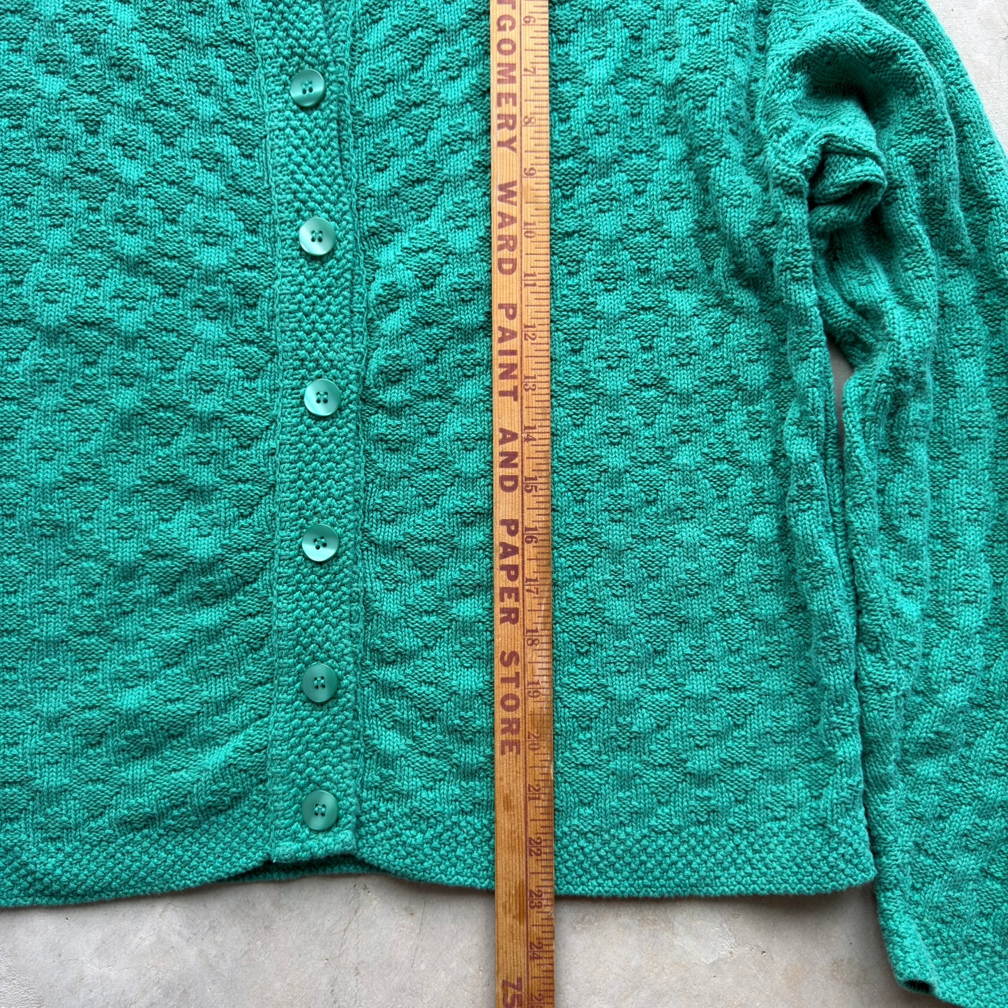 Talbots Vintage Green Cotton Knit Cardigan Sweater Made in USA Womens Large