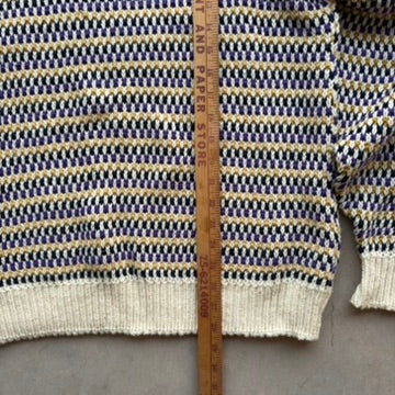 Vintage Eddie Bauer Mens L Cotton Birdseye Knit Sweater Made in USA Purple Gold
