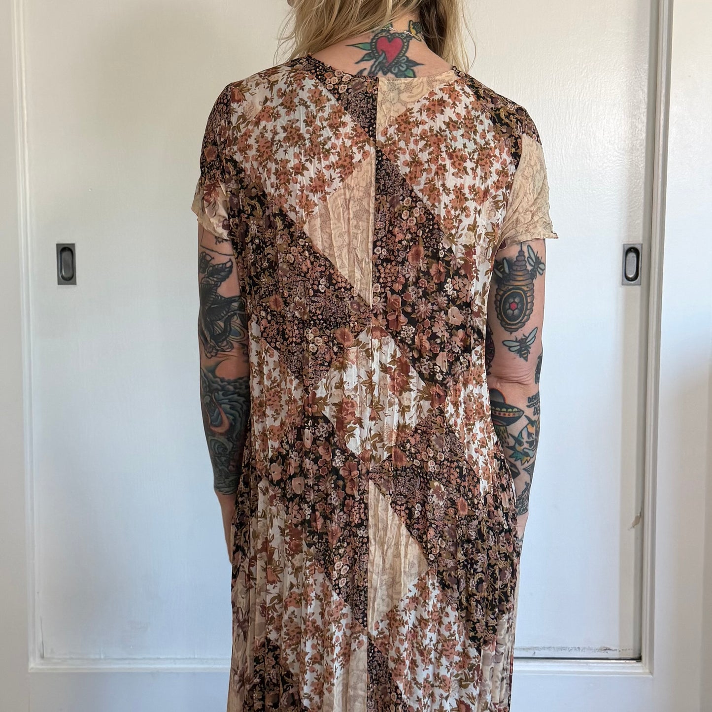 Vintage Danielle Haven Patchwork Floral Plisse Maxi Dress