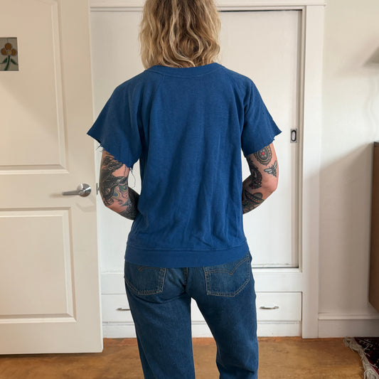 Vintage 1970s Sigma Gamma Chi Fraternity blue cut off sweatshirt