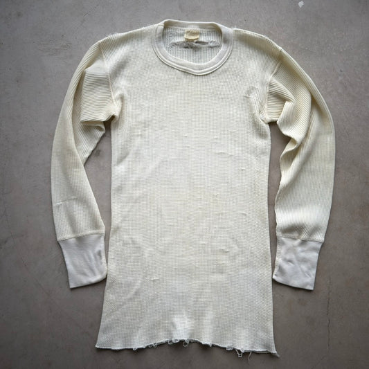 Vintage Montgomery Ward Thermal Shirt Waffle Knit Distressed Cream Large 42-44