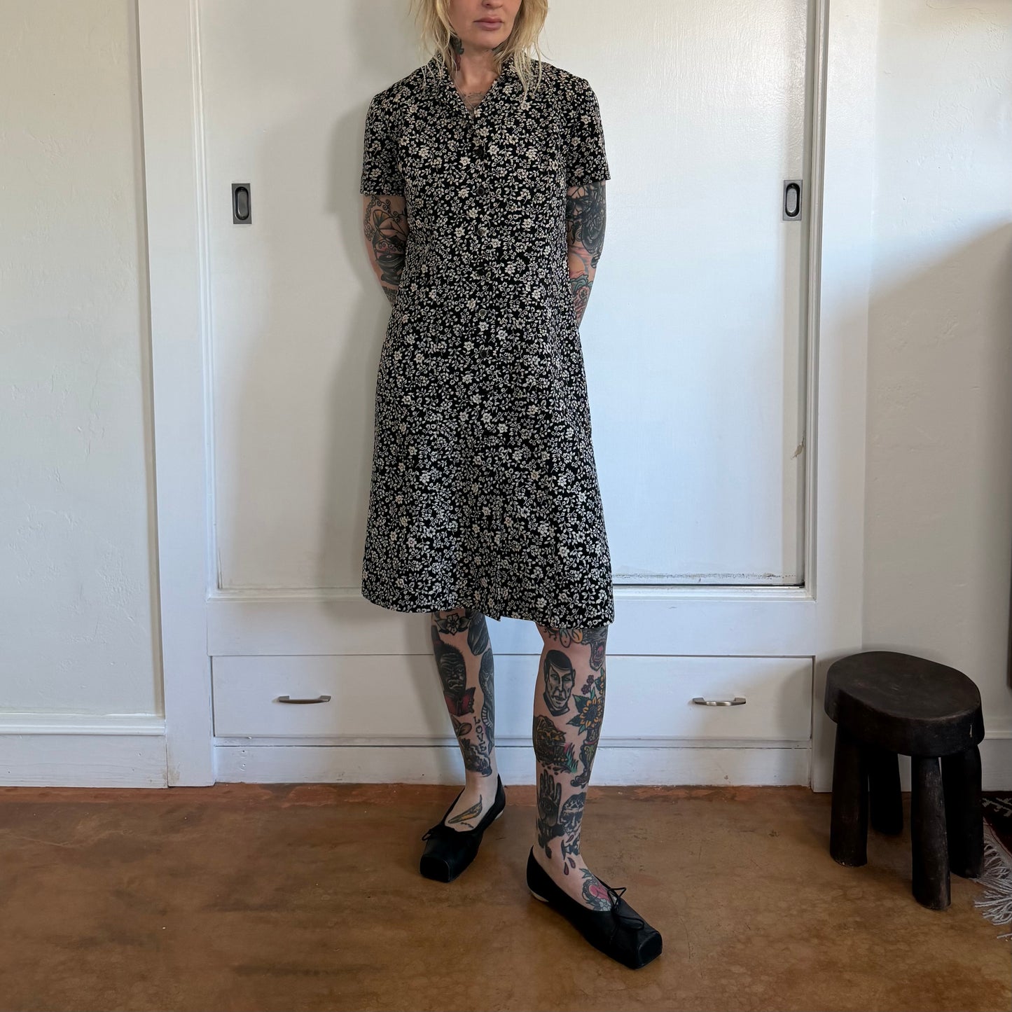 Vintage Talbots Black & White Floral Short Sleeve Dress