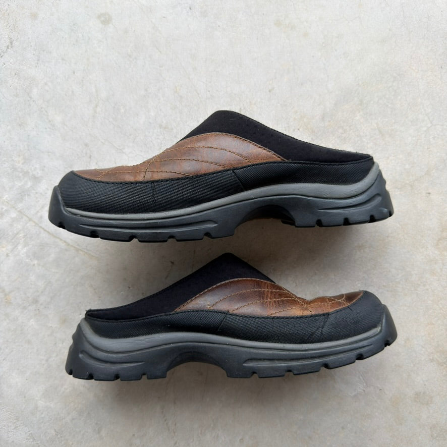 Vintage Teva Leather Mules Brown Black Outdoor Slip On Clogs Womens 7.5